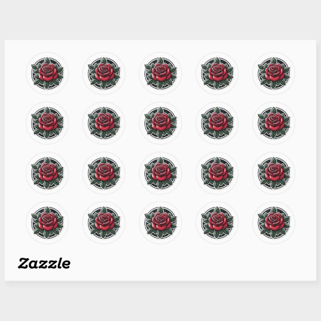 Valentine's day rose  classic round sticker (Sheet)