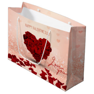 Valentine's Day Rose Heart Bouquet Large Gift Bag