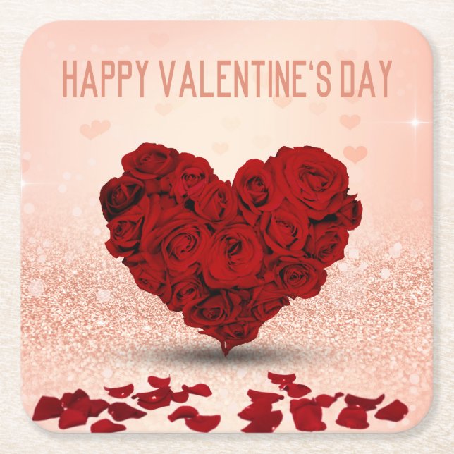Valentine's Day Rose Heart Bouquet - Paper Coaster (Front)
