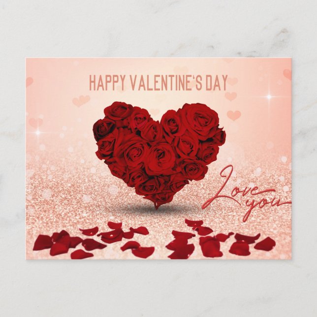 Valentine's Day Rose Heart Bouquet - Postcard (Front)