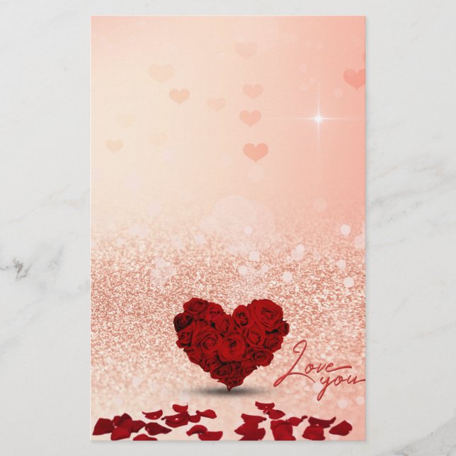 Valentine's Day Rose Heart Bouquet - Stationery (Front)