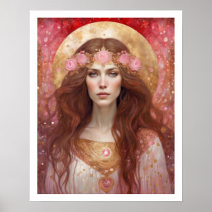 Valentine's Day Roses Hearts Woman Art Deco  Poster
