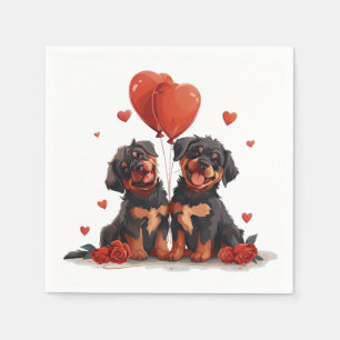 Valentines Day Rottweiler Dogs Napkin