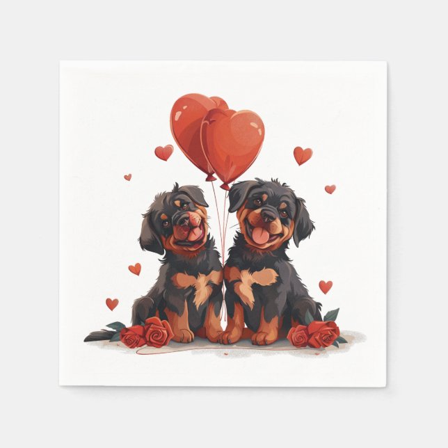 Valentines Day Rottweiler Dogs Napkin (Front)