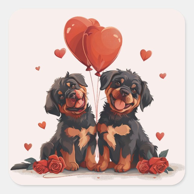 Valentines Day Rottweiler Dogs Square Sticker (Front)