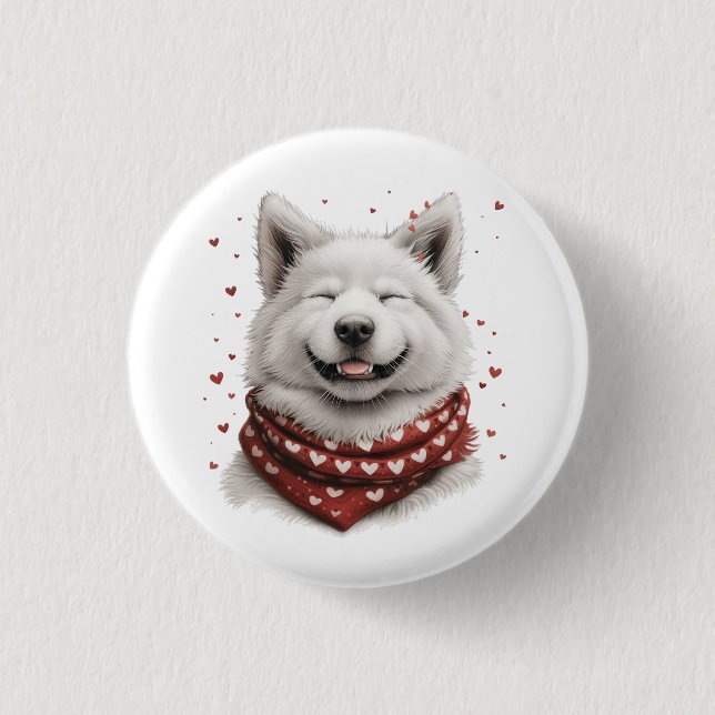Valentines Day Samoyed Dog 3 Cm Round Badge (Front)