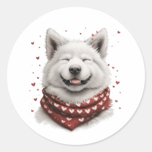 Valentines Day Samoyed Dog Classic Round Sticker