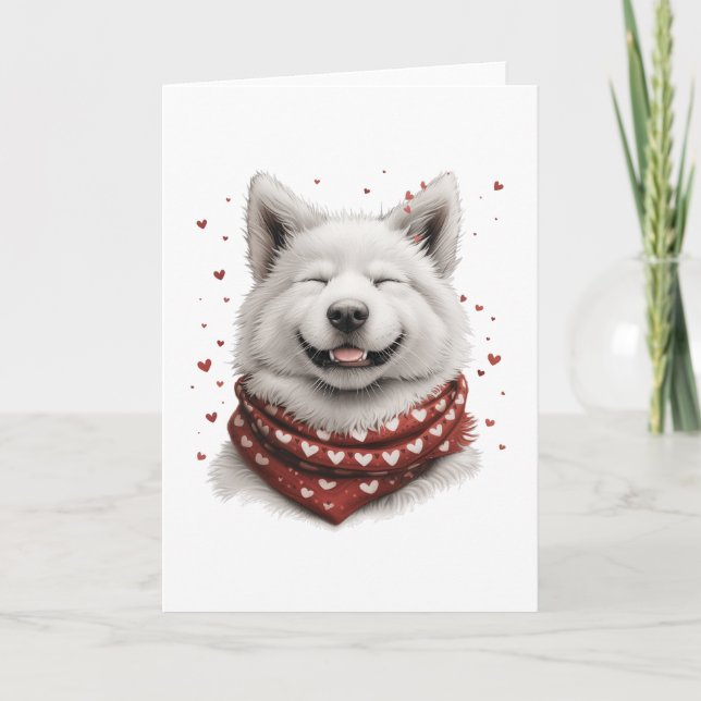 Valentines Day Samoyed Dog Holiday Card (Front)
