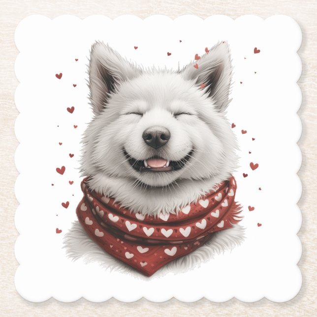 Valentines Day Samoyed Dog Paper Coaster (Front)