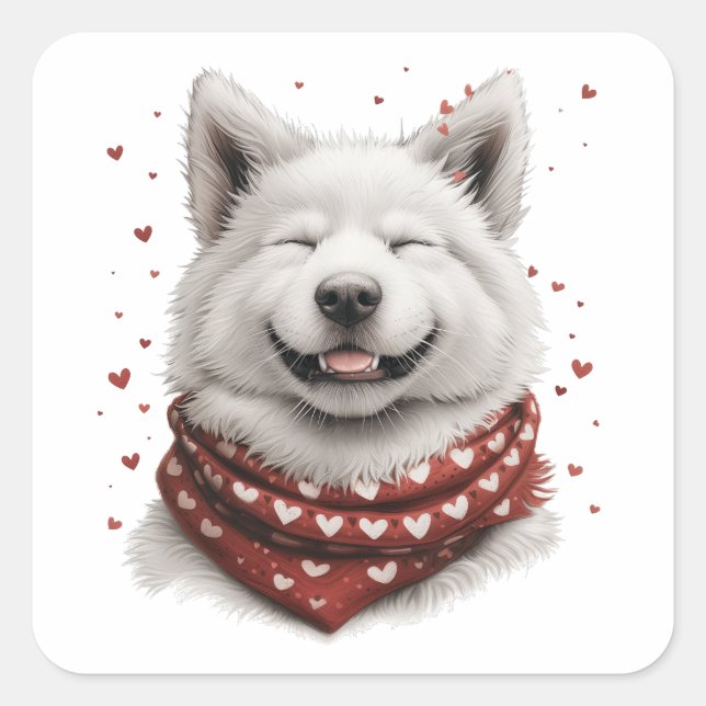 Valentines Day Samoyed Dog Square Sticker (Front)