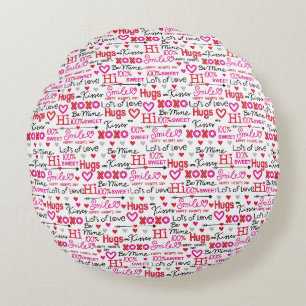 Valentine's Day Sayings Word Collage Round Cushion