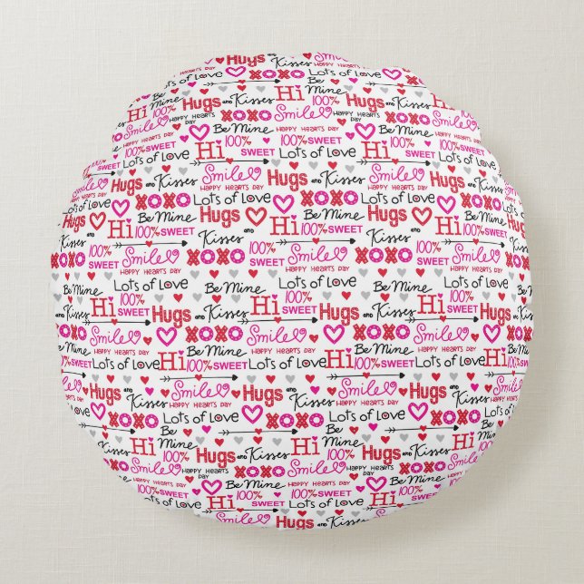 Valentine's Day Sayings Word Collage Round Cushion (Front)
