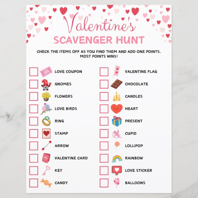 Valentine's Day Scavenger Hunt Game (Front)