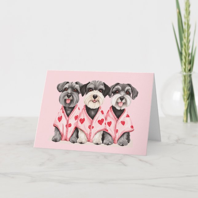 Valentines Day Schnauzer Dogs Holiday Card (Front)