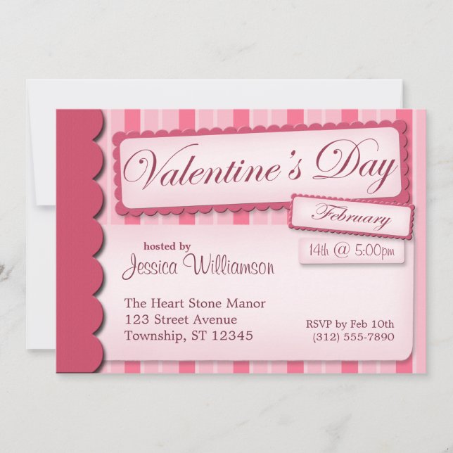 Valentine's Day Scrapbook Pink Stripe Invitations (Front)