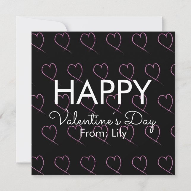 Valentines Day Scribble Hearts Pink Black    Card (Front)