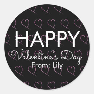 Valentines Day Scribble Hearts Pink Black  Classic Round Sticker
