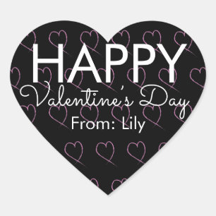 Valentines Day Scribble Hearts Pink Black   Heart Sticker