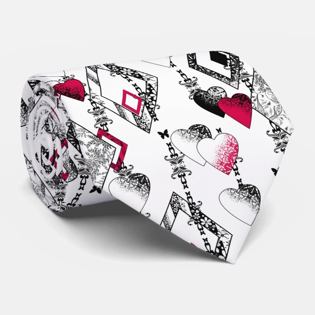 Valentines Day seamless hearts black red white geo Tie (Rolled)