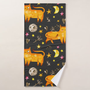 Valentine's day seamless pattern with cats, stars bath towel