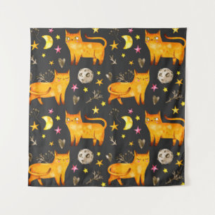 Valentine's day seamless pattern with cats, stars  tapestry