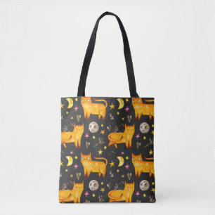 Valentine's day seamless pattern with cats, stars tote bag