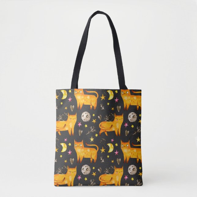 Valentine's day seamless pattern with cats, stars  tote bag (Front)