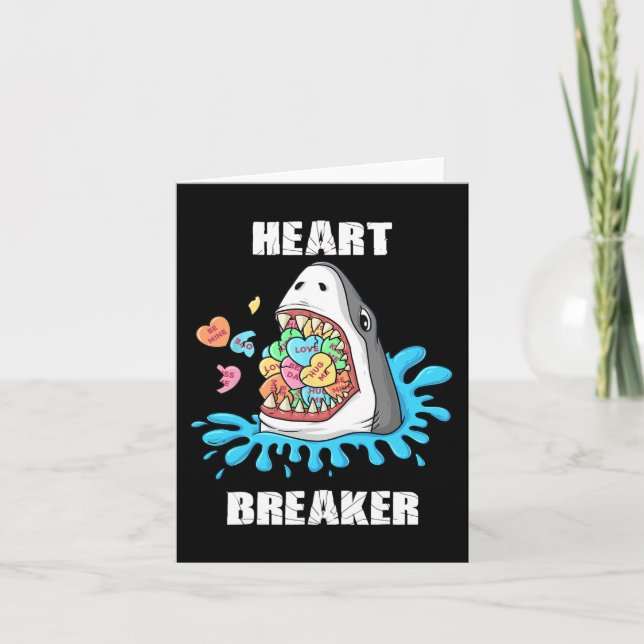 Valentines Day Shark Heart Breaker Fun Boys Kids  Card (Front)