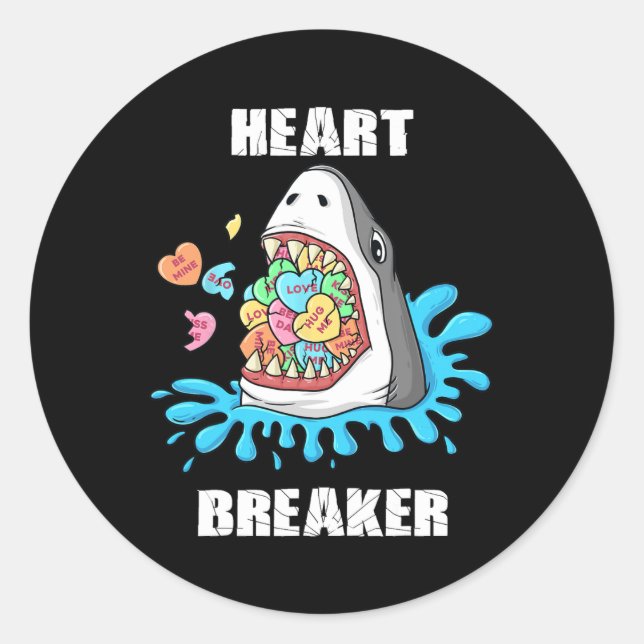 Valentines Day Shark Heart Breaker Fun Boys Kids  Classic Round Sticker (Front)