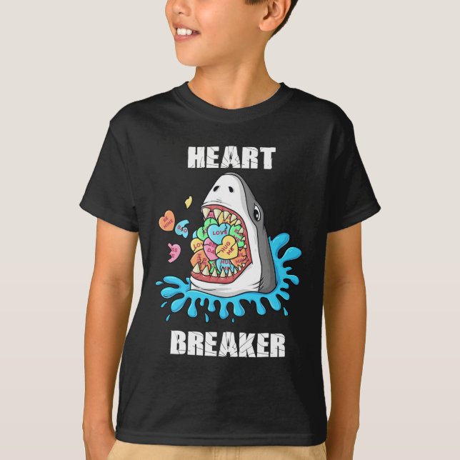 Valentines Day Shark Heart Breaker Fun Boys Kids  T-Shirt (Front)