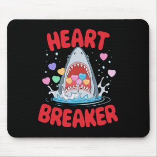 Valentines Day Shark Heart Breaker Funny Boys Kids Mouse Mat