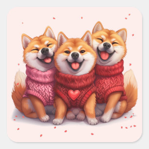 Valentines Day Shiba Inu Dogs Square Sticker