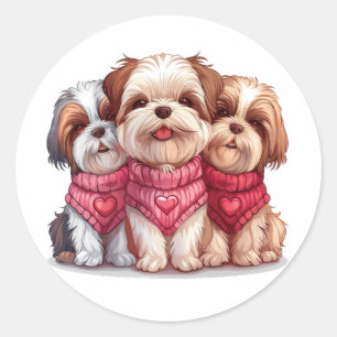 Valentines Day Shih Tzu Dogs Classic Round Sticker