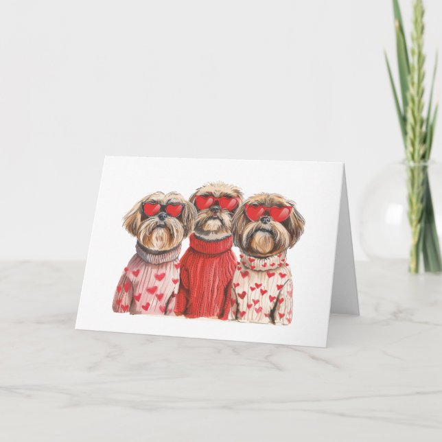 Valentines Day Shih Tzu Dogs Holiday Card (Front)