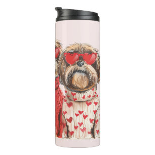Valentines Day Shih Tzu Dogs Thermal Tumbler