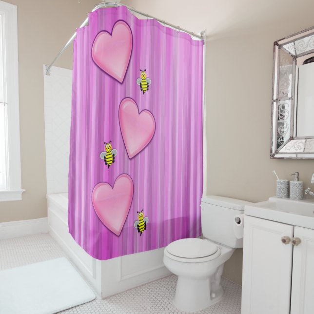 Valentine's Day Shower Curtain, Bee Shower Curtain (In Situ)