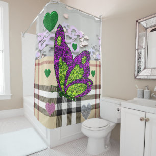 Valentine's Day Shower Curtain, Butterfly Curtain
