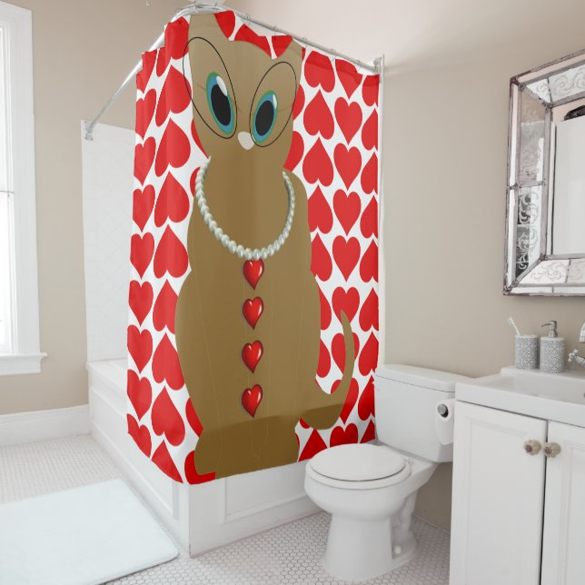 Valentine's Day Shower Curtain, Cat Shower Curtain (In Situ)