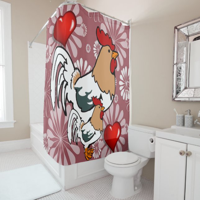 Valentine's Day Shower Curtain, Chicken Shower Curtain (In Situ)