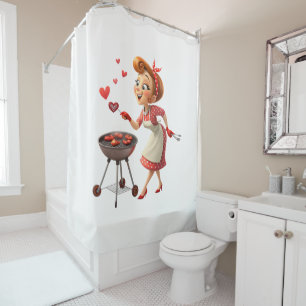 Valentine's Day Shower Curtain, Cooking LoveHearts Curtain