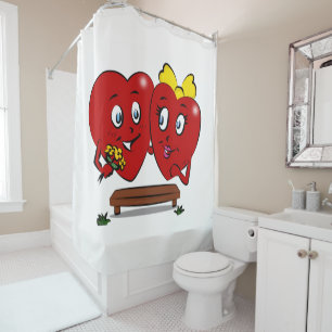 Valentine's Day Shower Curtain, Couple Red Hearts Curtain