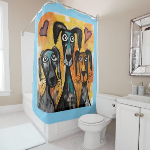 Valentine's Day Shower Curtain, Dog Red Hearts Shower Curtain