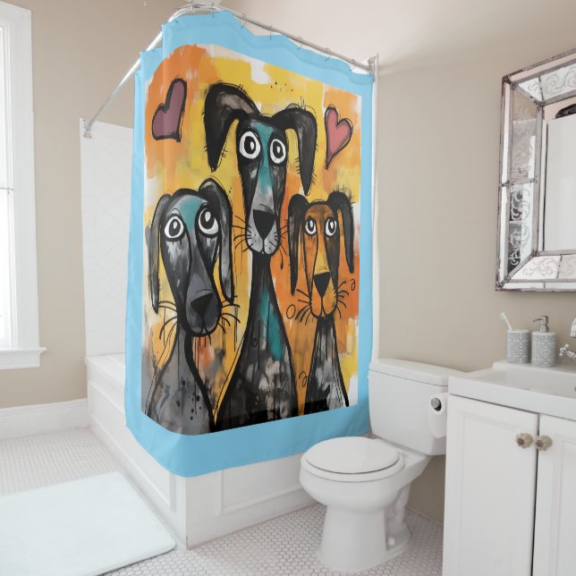 Valentine's Day Shower Curtain, Dog Red Hearts Shower Curtain (In Situ)