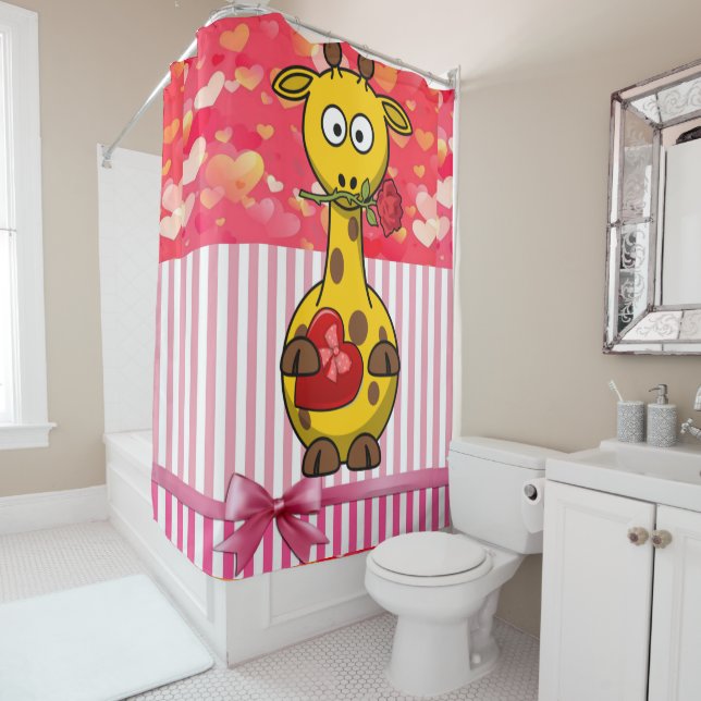 Valentine's Day Shower Curtain, Giraffe Shower Curtain (In Situ)
