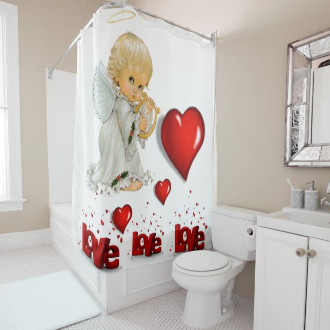 Valentine's Day Shower Curtain, Love, Angel Shower Curtain (In Situ)