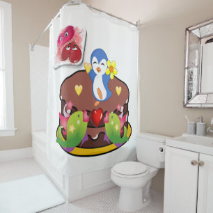 Valentine's Day Shower Curtain, Penguin Curtain