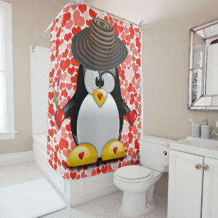 Valentine's Day Shower Curtain, Penguin Curtain