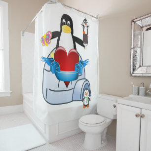 Valentine's Day Shower Curtain, Penguin Curtain