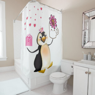 Valentine's Day Shower Curtain, Penguin Curtain