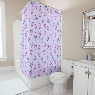 Valentine's Day Shower Curtain, Pink Purple Hearts Shower Curtain